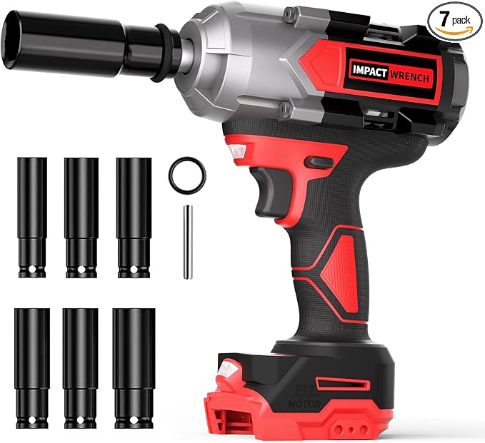 VERVEWAVE 1200N.m Impact Wrench for Milwaukee 18V Battery (no battery), 1/2” Cordless Impact Gun, 900Ft-lbs Electric Impact Driver with 3-Speed Control, 6 Pcs Impact Sockets Included, Tool Only
