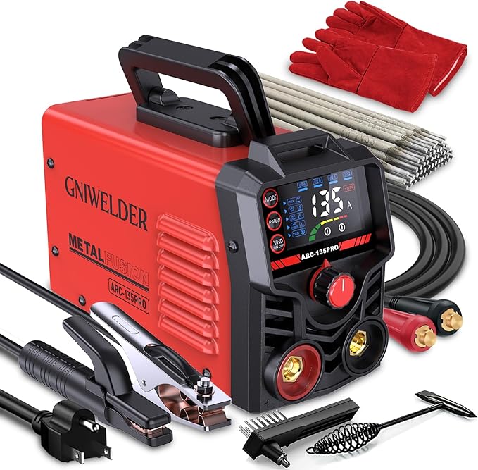 135A Mini Stick Welder 110V – Portable Arc Welder for Home DIY & Household Repairs, Weld 1/16″ to 1/8″ Steel, Easy Arc Start & Anti-Stick for Beginner, Includes Gloves & 20 Rods,4.4 lbs IGBT inverter