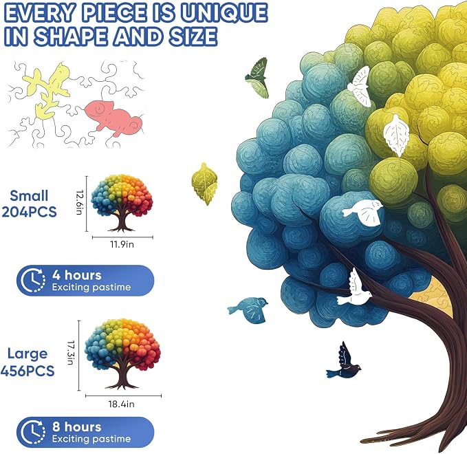 Pikoqunc Colorful Balloon Tree Wooden Puzzle for Adults – Unique Shape Jigsaw, 18.4"x17.4" Large Family Game, Fun Gifts for Grandkids & Adults, Christmas Home Decor Brain Teaser (456 PCS)