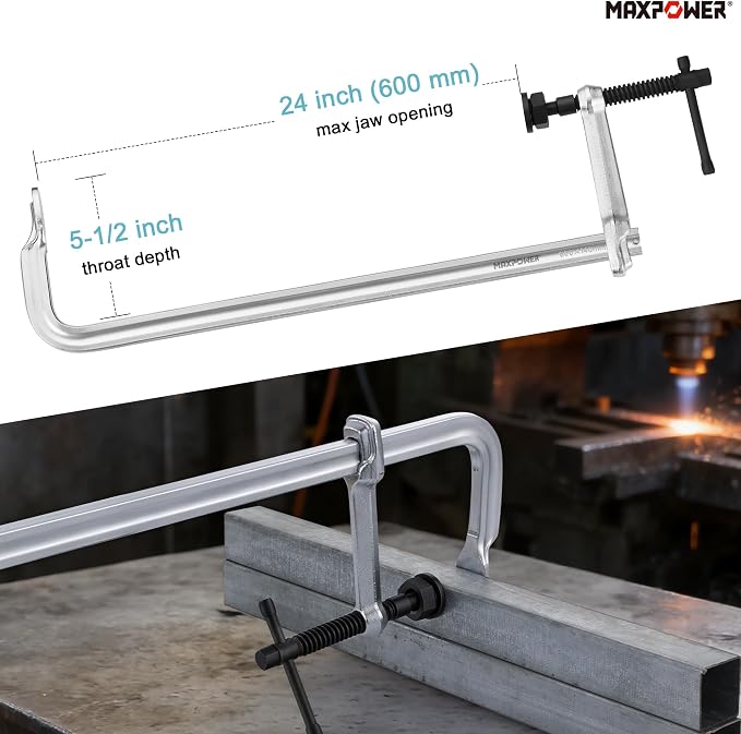 MAXPOWER 24 inch F Clamp, 5-1/2 inch Throat Depth, Removable Swivel Pad, Max Jaw Opening 24-inch Heavy Duty Clamps for Welding