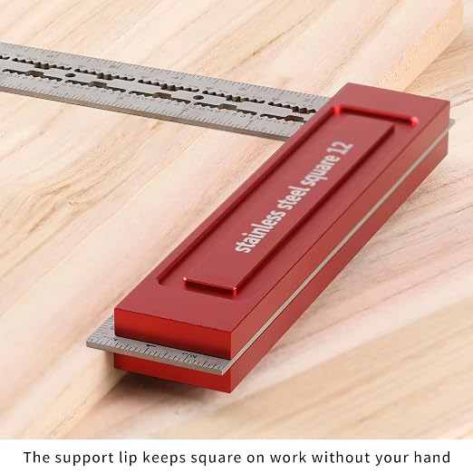 Precision Woodworking Square, Stainless Steel Square with Shoulder Lip, Self Standing for Quick Measurement, Built in Scribe Notches, Framing Tool for Professional Carpentry Use-12 Inch