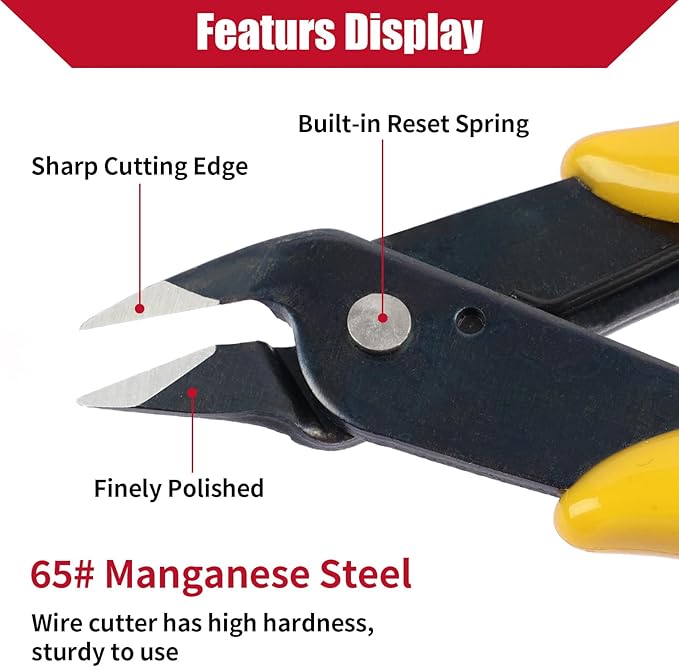 1 Pack Micro Wire Cutters, 5 Inches Flush Cutters Pliers, Diagonal Side Cutters Nippers, Zip Tie Sprue Cutter for Electronics, Plastic Models, Jewelry (Yellow)