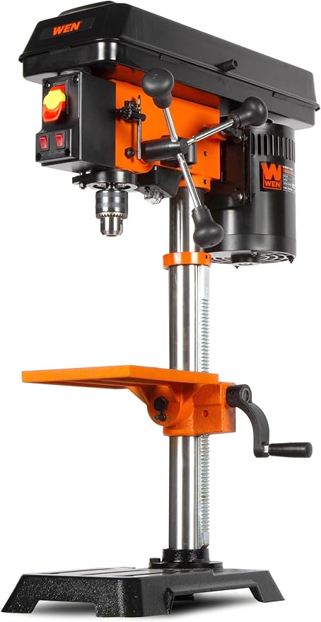 WEN 10-Inch Benchtop Drill Press, Chuck Key Storage, Laser Guide, 6.2-Amp 5-Speed Motor with Cast Iron Construction, Laser and LED Work Light (DP1050)