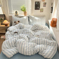 Sedefen Striped Duvet Cover Queen Size, 3 Pieces Grey White Stripe Bedding Set Kids Boys Girls, Retro Geometry Stripes Patterned Soft Microfiber Duvet Cover Set
