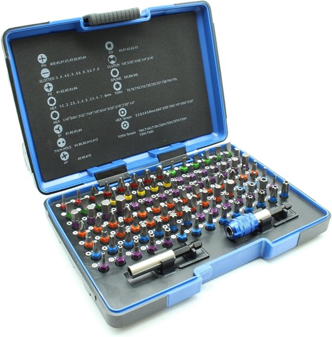 TEMO 100 Piece Color Coded Impact Ready Security Bits Screwdriver Set Kit with 2 Quick Chucks