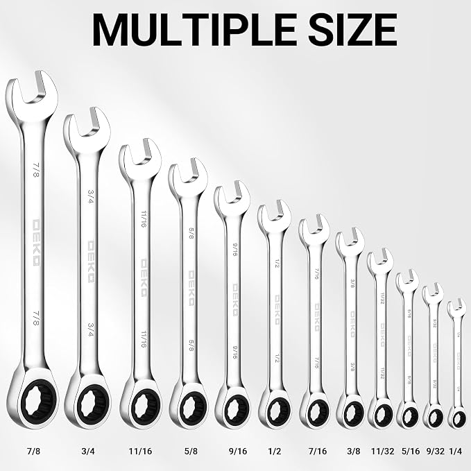 DEKOPRO 12-Piece Ratcheting Wrench Set SAE 1/4'' to 7/8'', Fixed Head Combination Wrenches Set with Rack Organizer, Cr-V Steel, 12 Point 72 Teeth