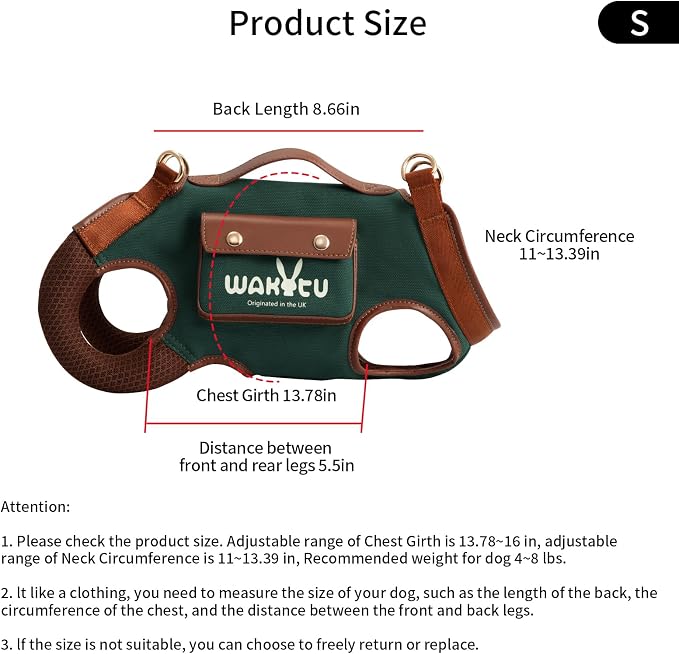 Wakytu Dog Lift Harness Dog Carrier Sling for Small Dogs & Cats,S | stylish puppy sling carrier with handle & pocket,adjustable leash,walking & travel