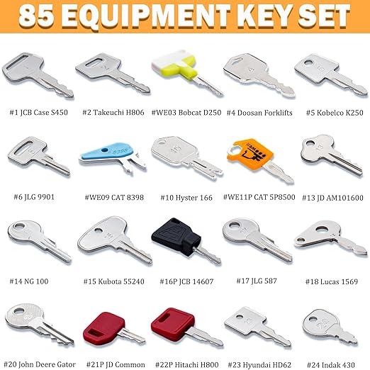 85 Heavy Equipment Master Keys Set, Construction Machinery Ignition Keys for Caterpillar CAT John Deere Takeuchi JCB Komatsu Kubota Hyster Volvo Yanmar Daewoo Excavator Dumper Dozer