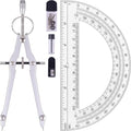 Unjoo Compass and Protractor Set, Professional Drawing Compass Tool, Metal Compass with Extra Refills, Compass for Geometry and 6 Inch Math Protractors 180 Degree (Silver)