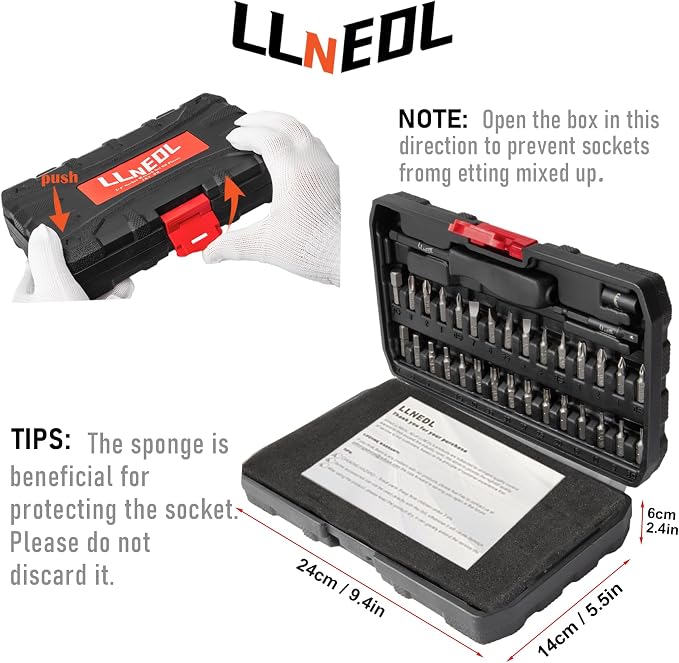 LLNEDL 1/4" Impact Socket Set, 63Pcs Drive Wrench Set Metric | Deep and Shallow 6 Point, Automotive Tool Kit with 72T Ratchet for Bicycle & Car Repairing
