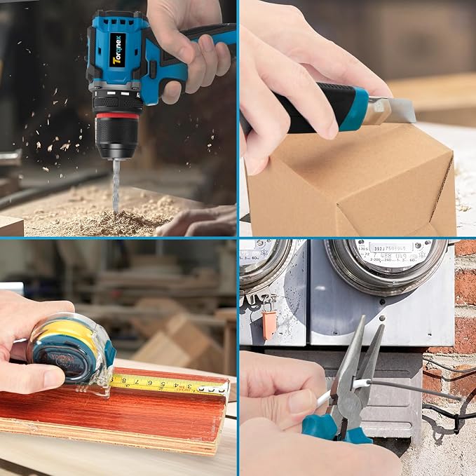 20V Brushless Cordless Drill Driver, 2×2.0Ah Batteries Fast Charger, 119PCS Power Drill Set for Home Renovation Gardening DIY Household Repair