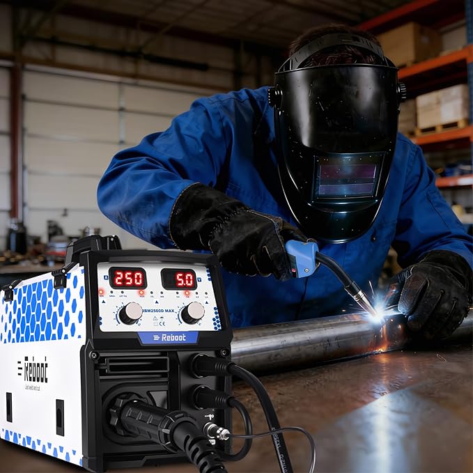 Reboot RBM2500D MAX 250A 5-in-1 MIG Welder, Premium Build, Spool Gun Compatible for Aluminum, Lift TIG, MIG Gas/Gasless, Stick, 120V/240V Dual Voltage Multiprocess Welding Machine