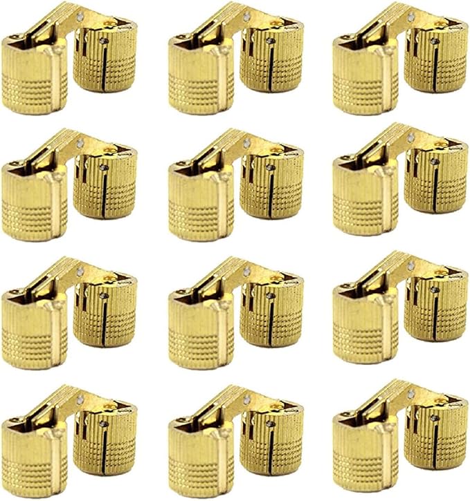 12 Pcs 12mm Brass Barrel Hinges Hidden Invisible Cabinet Furniture Hinges Concealed 180 Degree Opening Angle
