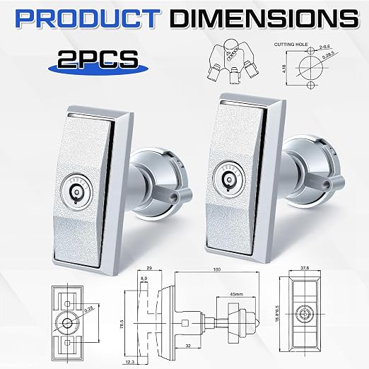 2 Set Universal Vending Machine Lock with T-Handle and 6 Keys Short Zinc Alloy Lock Replacement for ATM Candy Snack Machine, 4.72 Inch Long