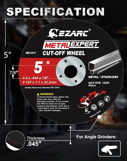 EZARC Cut Off Wheels 25 Pack, 5'' x .045'' x 7/8'' Thin Grinder Cutting Wheel, Metal & Stainless Steel Cutting Disc for Angle Grinders