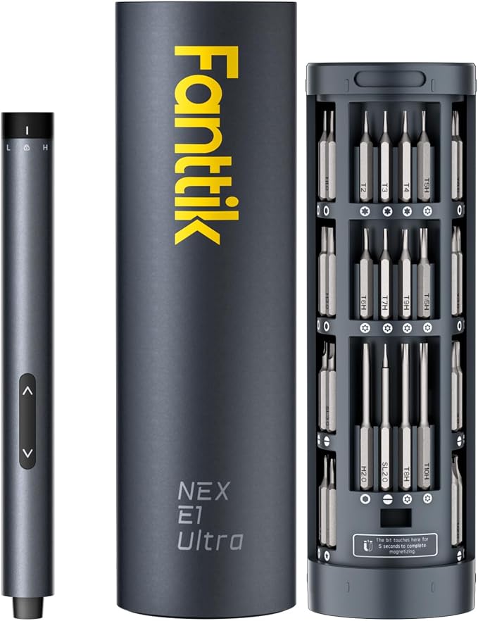 Fanttik E1 Ultra Mini Electric Screwdriver, Precision Electric Set, 50-in-1 Magnetic Bits, Magnetic Rotatable Storage, 5/32''Hex, Electric Screwdriver for Electronics Phone Camera Laptop Watch