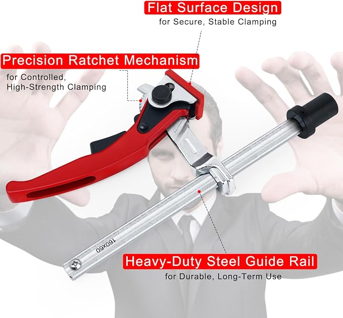 Bench Dog Clamp for Woodworking 3/4" Dog Hole, 2 Pack Quick-Ratchet Bench Clamps with 19mm Non-Slip Bench Dogs, Heavy-Duty Chrome Vanadium, Compatible with MFT Tables and Workbenches