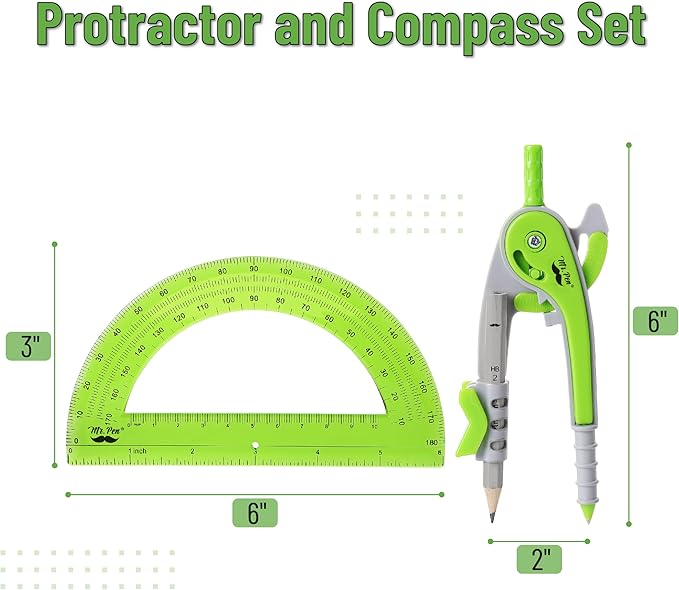 Mr. Pen- Geometry Compass and Protractor Set, 6 Inch Compass, 6 Inch Protractor, Drawing Tool for School, Clear Plastic, Easy Grip, Precision Design for Math, Art, Drafting, Architecture