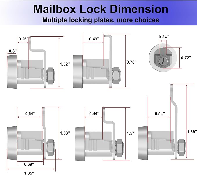 1 Pack Mailbox Lock with Key, Mailbox Lock Replacement for L-1172C Mailbox Key Lock, Nickel Finish