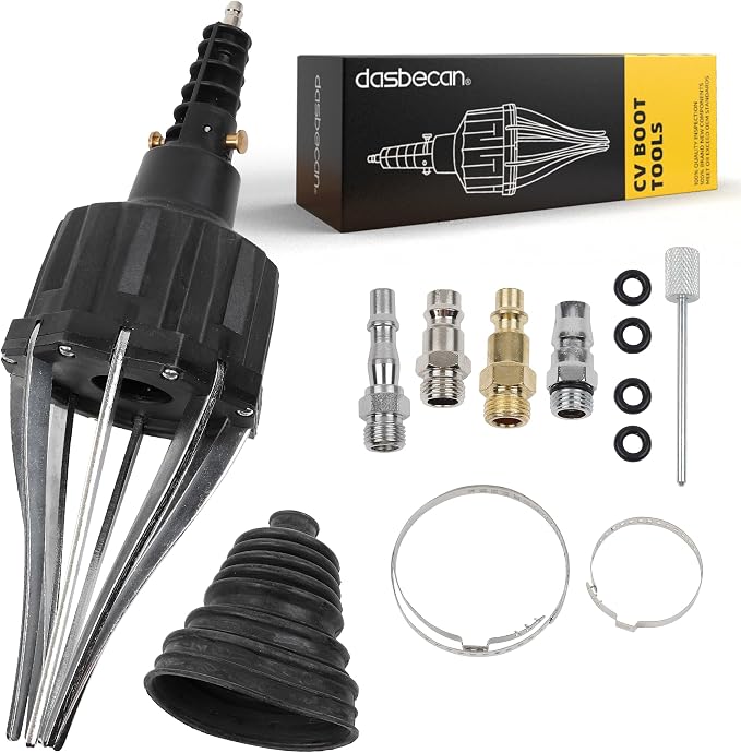 Dasbecan Upgraded Pneumatic CV Boot Expander Tool, CV Boot Installation Kit | Black Universal CV Boot Spreader for BMW UTV ATV, Basic Kit Includes 1 Boot and 2 Clamps, 4 1/4" NPT Air Hose Nipple
