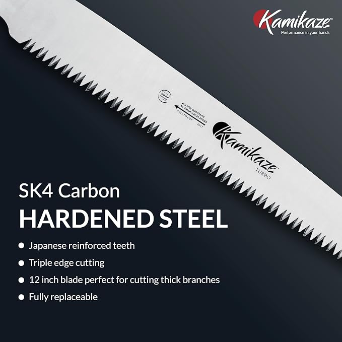 EZ Kut Kamikaze Straight Blade Pruning Saw – 18" Heavy Duty SK5 Carbon Steel – Japanese Pull-Cut Technology – Ergonomic Anti-Fatigue Grip – Tree Trimming Hand Saw with Scabbard