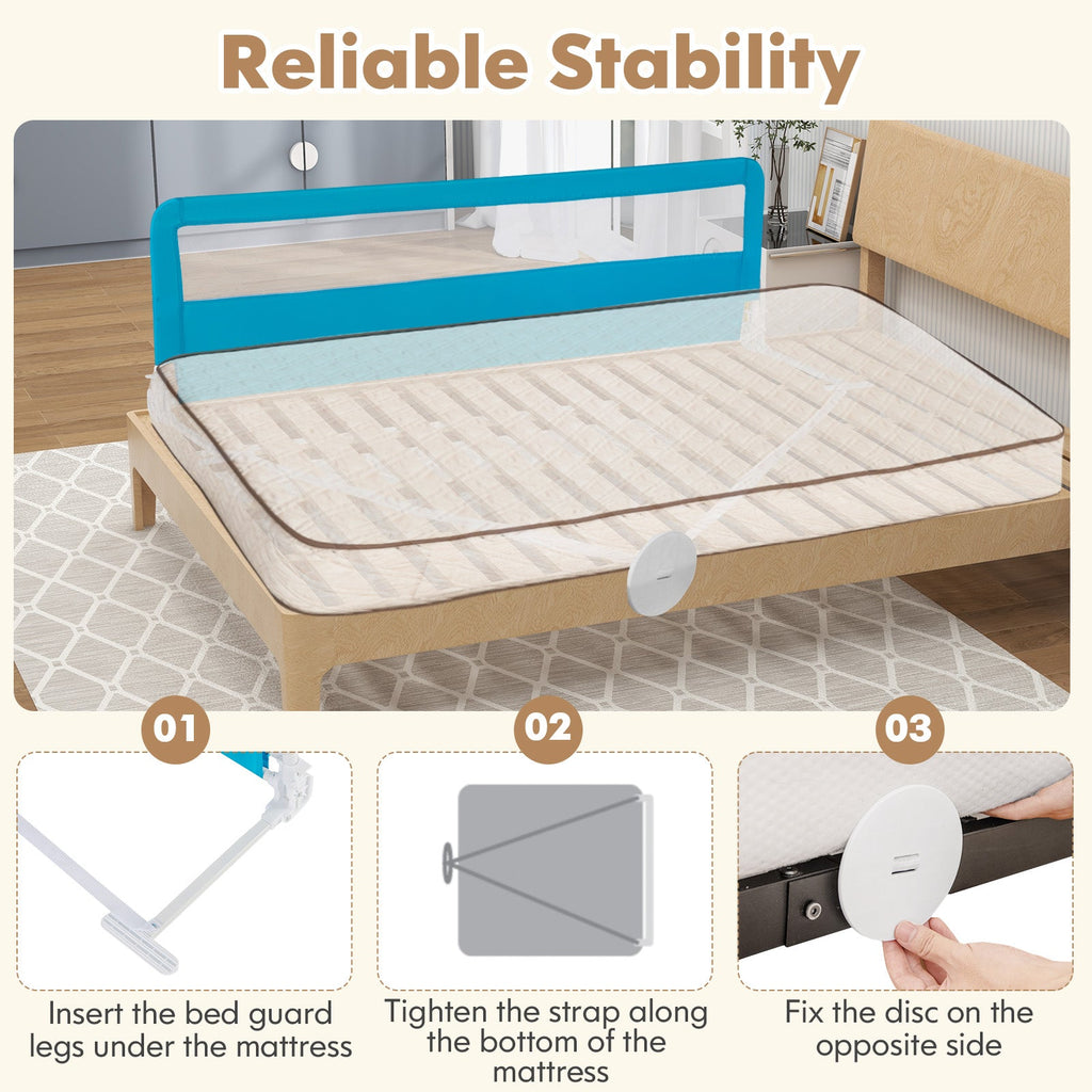 71 Inch Extra Long Swing Down Bed Guardrail with Safety Straps