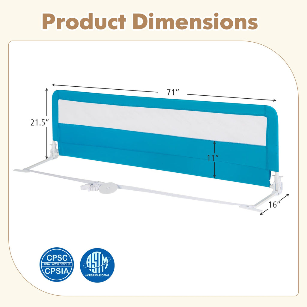 71 Inch Extra Long Swing Down Bed Guardrail with Safety Straps