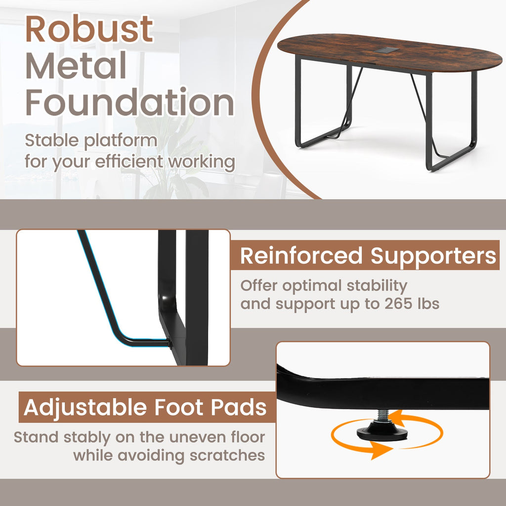 71 Inches Executive Table Oval Home Office Table with Cable Management Hole-Rustic Brown