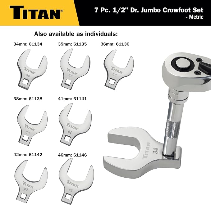 Titan 17670 7-Piece 1/2-Inch Drive Metric Jumbo Crowfoot Wrench Set