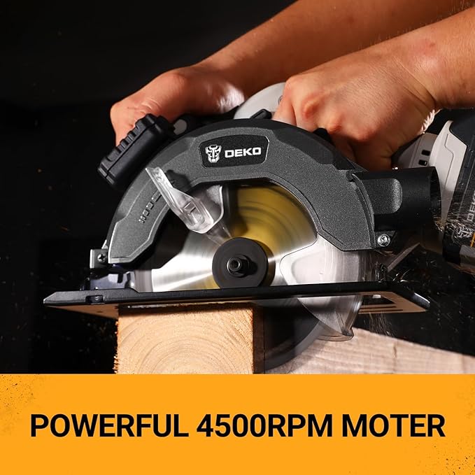 DEKOPRO 20V Cordless Circular Saw, 6-1/2-Inch Blade, 4500 RPM, 0-50 Degree Bevel Capability, Circular Saw Cordless with 4.0Ah Battery and Charger