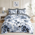 Nesker Comforter Set Full Size, Navy Blue Floral 7 Pcs Bedding for Kids and Adults, Blue White Abstract Bed Sheet Sets with Fitted Sheet 2 Pillowcases & 2 Shams