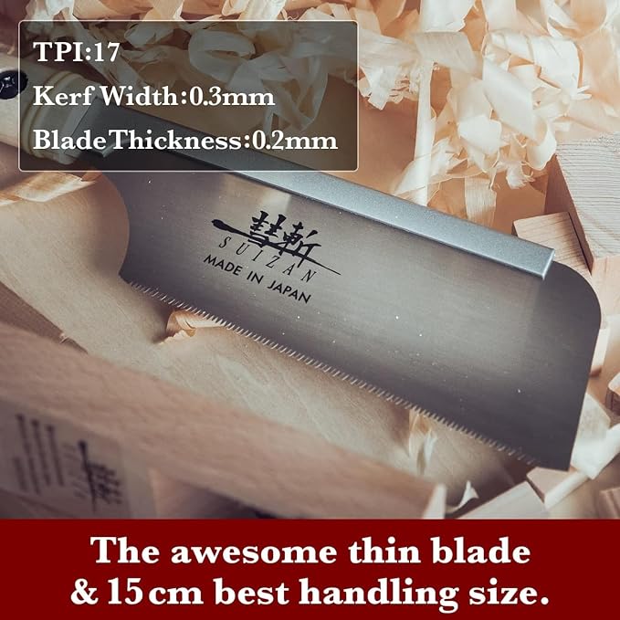 SUIZAN Dozuki Dovetail Saw 6" Rip Cross Cut - Japanese Pullsaw Hand Saws | Professional Pull Saw for Woodworking Joinery Tenon Furniture Making DIY Tools Fine Wood Cut Miter Sharp Replaceable Blade