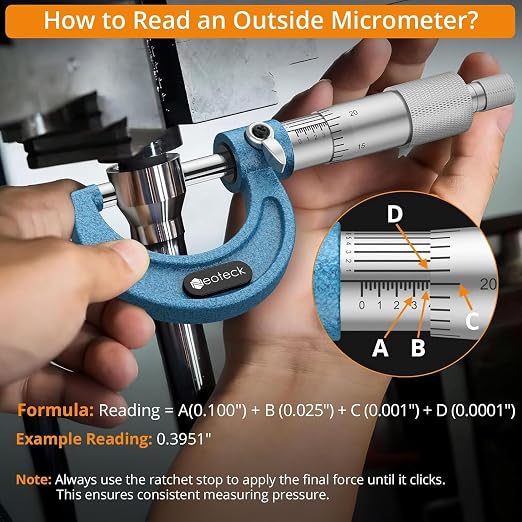 Neoteck 0-4"/0.0001" Outside Micrometer 4PCS Hardened Steel Precision Mechanical Micrometer Set with 1"/2"/3"Calibration Standards Wrench and Case for Machining, Automotive, Inspection
