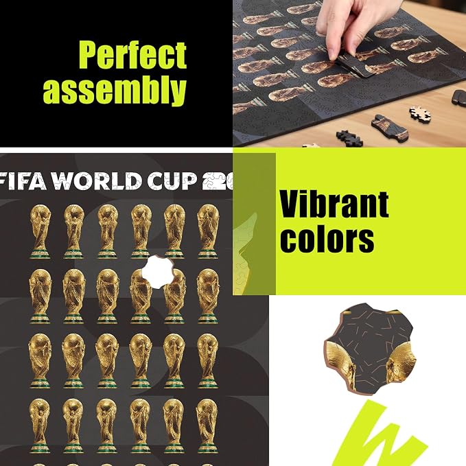 FIFA World Cup 2026 Wooden Jigsaw-Puzzle,Gift for Soccer Fan-360° Trophy | Official Licensed,5MM Thick Soccer puzzles,Long-Lasting Display sports memorabilia collector,300 Pieces Irregular Shape