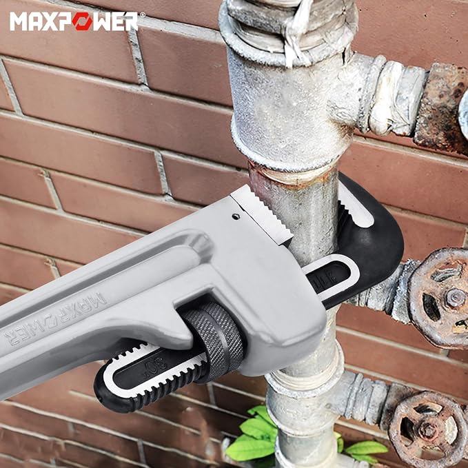MAXPOWER 30-inch Pipe Wrench, 4.2" Jaw Opening, Aluminum Plumbing Wrench | Heavy Duty Adjustable Straight Pipe Wrench
