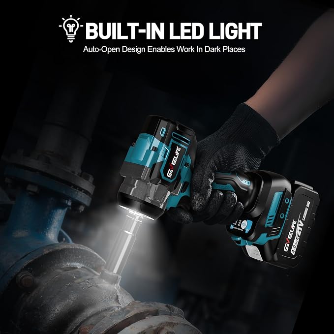 GEVEELIFE Impact Wrench 480Ft-lbs(650N.m) Brushless, 1/2 Impact Gun with 2x4.0Ah Battery, Cordless Impact Wrench, 6 Sockets, 8 Drill Bits, 3300RPM Power Electric Impact Driver for Car/DIY Furniture