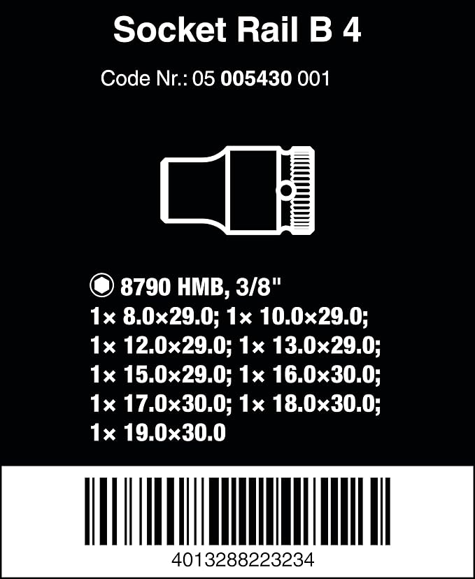 Magnetic sock rail B 4 sock set 3/8" drv 9 pieces | 3/8" Magnetic Socket Set with Color Coding & Rail Storage