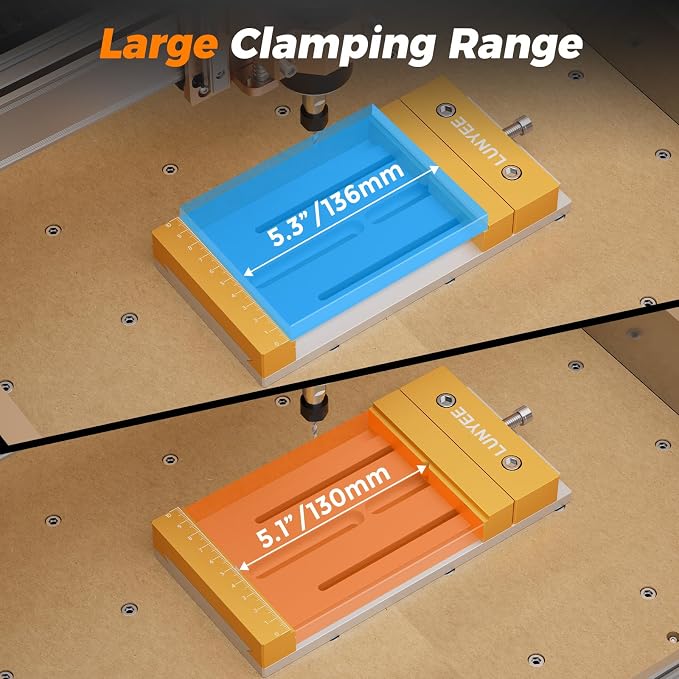 Low Profile CNC Vise for CNC Router Machine, Aluminum Workholding Clamp for Wood & Metal Milling, Designed for Limited Z-Axis Machines, 7.87" x 3.94" (20x10cm), 136mm Clamping Range