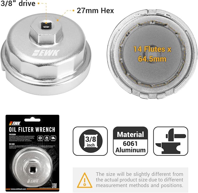 EWK 64mm 14 Flutes Forged Oil Filter Removal Wrench for 2.0L - 5.7L Toyota Camry, Tundra, Tacoma/Lexus & Engine Oil Funnel for Toyota, Lexus, for Engine Oil, Funnel with Threads