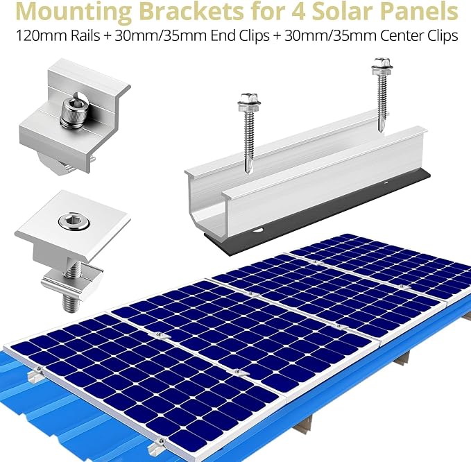 Anbte Solar Panel Mounting Brackets for Roof, Aluminum Solar Rails, Silver | Solar Panel Mounting Kit For 4 Panels, Included 10 X 4.72 In Rails+4 End Clamps+6 Center Clamps+1 Wrench, For Roof, RV, Boat