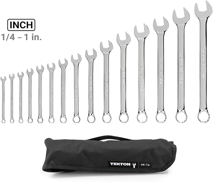 TEKTON Combination Wrench Set, 15-Piece | WCB94102 | 1/4 - 1 in., Roll