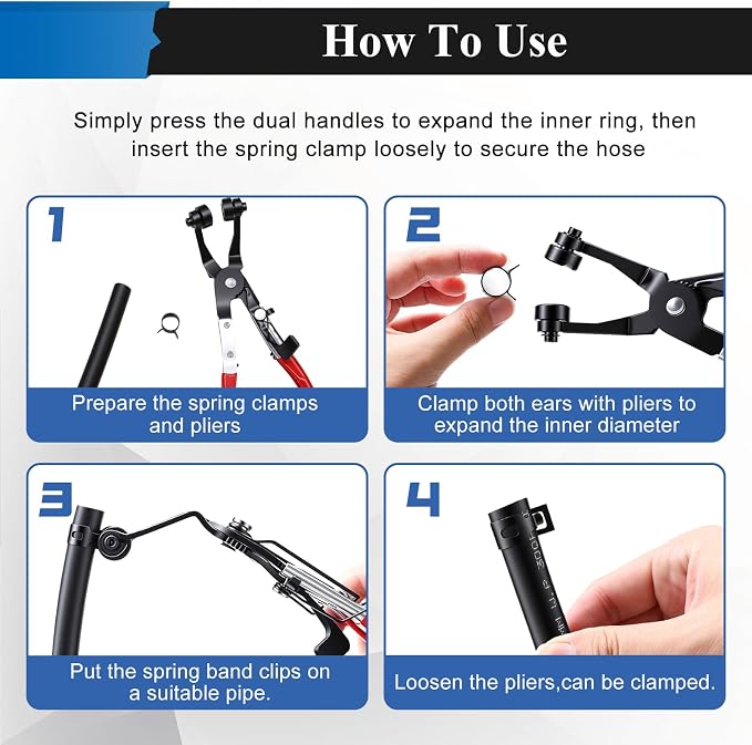 370Pcs 6-25mm Spring Hose Clamps Assortment Kit with 45° angle Hose Clamp Plier - 17 Sizes Constant Tension Hose Clamps for Fuel Line Silicone Vacuum Hose Low Pressure Air Clamps