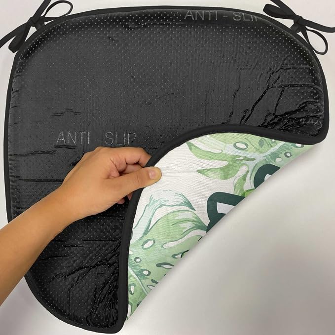 Lunarable Hawaiian Chair Cushion Pads Set of 8, Monstera Leaves Tropic Plants Leaves Humid Weather Summer Travel Destination, Anti-Slip Seat Padding for Kitchen & Patio, 16"x16", Green Pink Cream