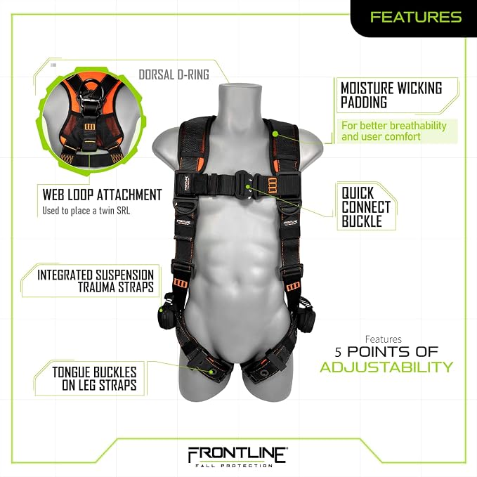FRONTLINE FALL PROTECTION Harnesses + D-Ring+ Multiple Styles + OSHA and ANSI compliant