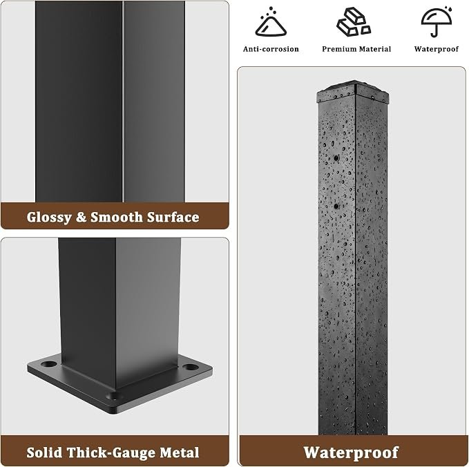 Metty Metal Deck Post,2.76 in. x 2.76 in. x 39 in Perpendicular Adjacent Two Side Pre-Drilled 90 Degree Railing Corner Post, Ending Support Post
