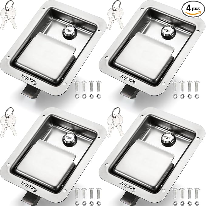 Truck Tool Box Lock Replacement kit with Keys, 4PCS Stainless Steel Locking Paddle Latch for Truck Bed Toolbox Handle, Trailer Door, RV, Camper, ATV, UTV, 5.85" L x 4.25" W, 4 Pack