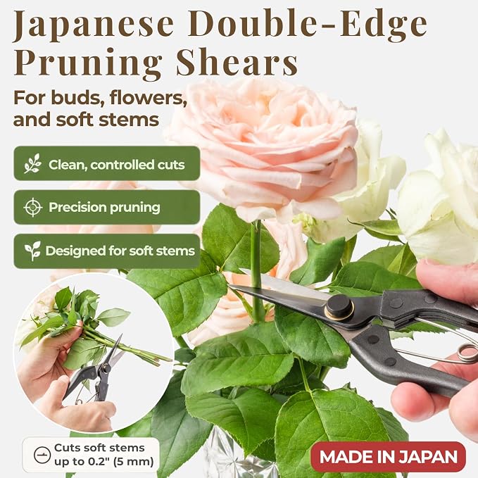 Wablade Japanese Pruning Shears Double-Edge, 8.2-Inch Precision Pruning Scissors for Buds, Flowers & Soft Stems, Cuts Up to 0.2" (5 mm), Forged Alloy Steel Blade, Made in Japan