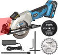 Mini Circular Saw, 4-1/2"" 3400RPM Cordless Circular Saw with Laser Guide, Rip Guide, Compact Hand Saw with 2Pcs blades（24T+60T), Max Cutting Depth 1-11/16""(90°), 1-1/8""(45°), Blue