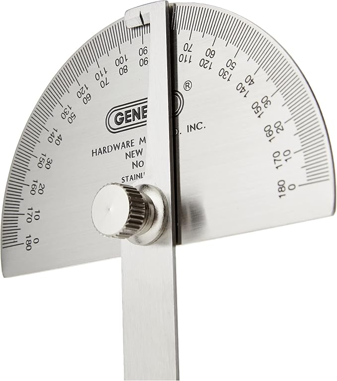 General Tools 18 Round Head Stainless Steel Angle Protractor, 0 to 180 Degrees, 6-Inch Arm