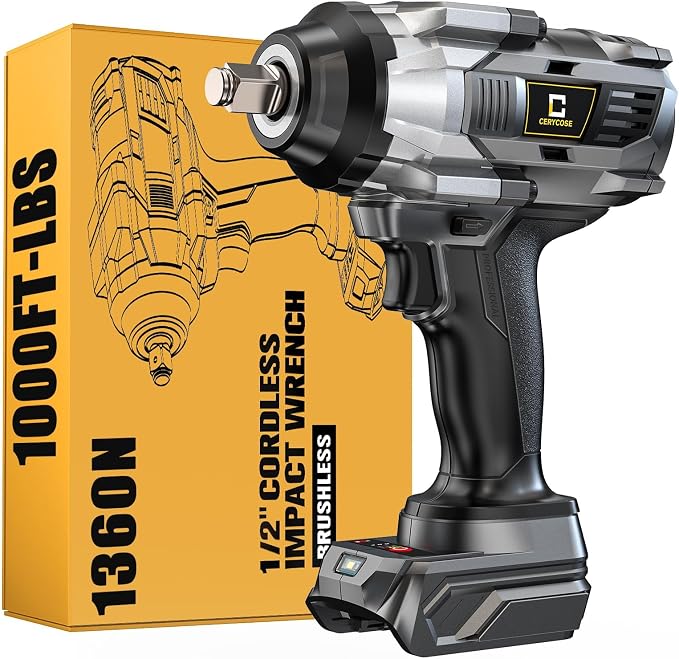 Cordless Impact Wrench 1000FT-LBS Compatible with Dewalt Battery, 1/2 inch Brushless Electric 1360N.m Impact Gun Includes LED Work Light, High Torque Impact Driver, Bare Tool Only